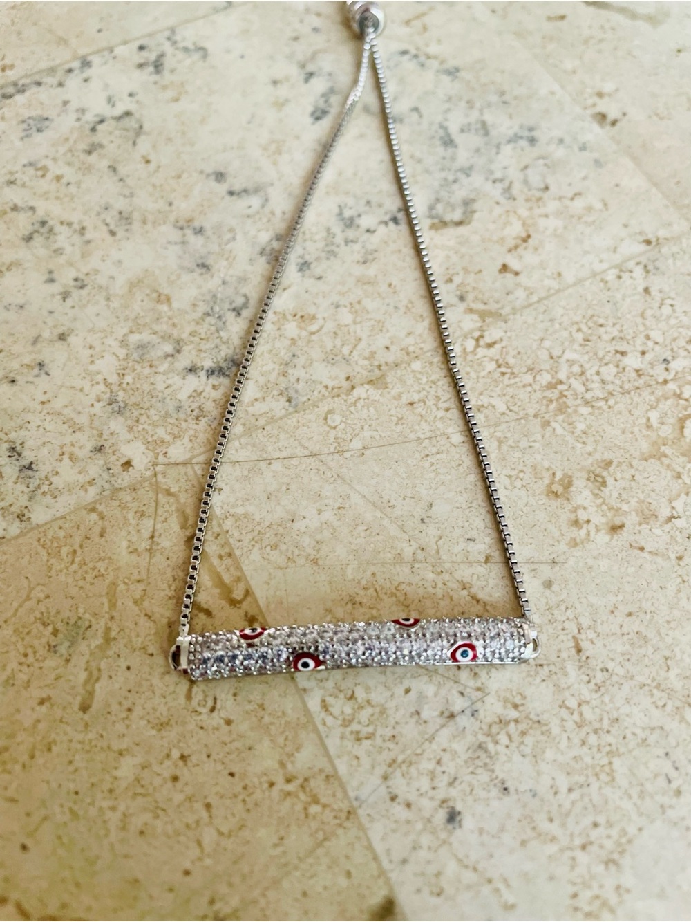 18k White Gold Plated Evil Eye Bar Bracelet NWOT